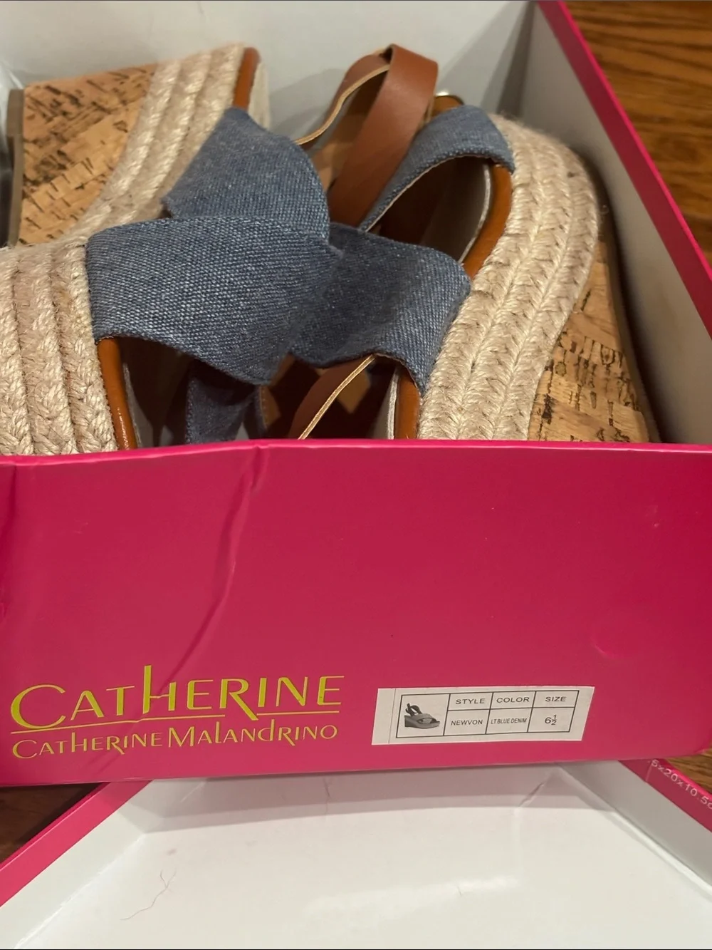 Catherine Malandrino Denim Blue Cross-Strap Wedge Sandals